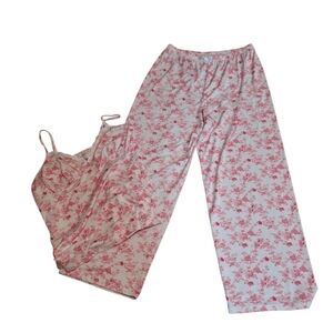 Elizabeth & Nicole Two Piece Pajama Set Camisole Top Floral PINK Romantic Comfy